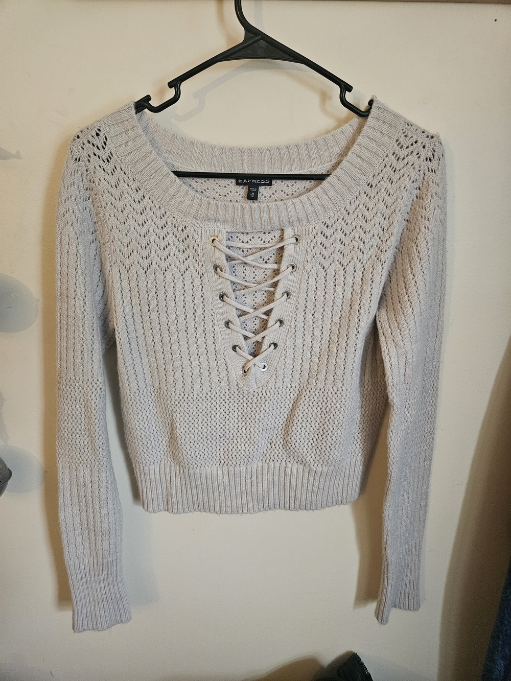 Express Women’s Lace-Up Ivory Knit Sweater